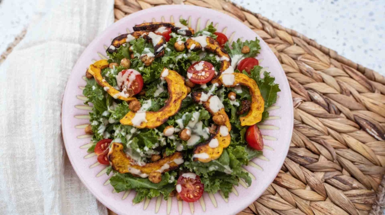 Kale Squash Chickpea Salad With Tahini Dressing