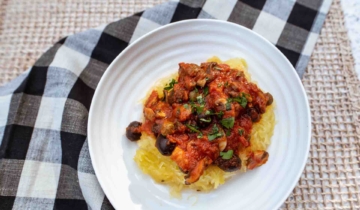 Spaghetti Squash with Mushroom Olives and Capers