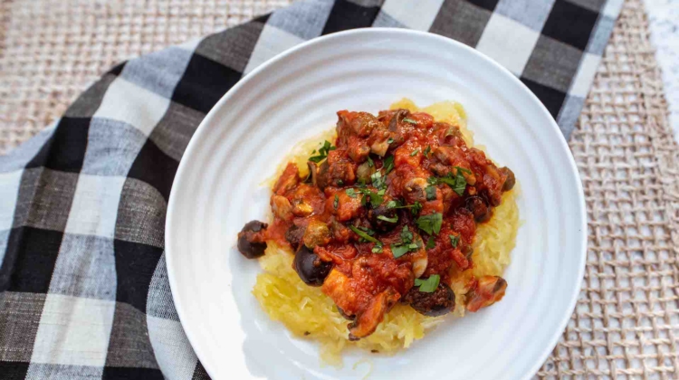 Spaghetti Squash with Mushroom Olives and Capers